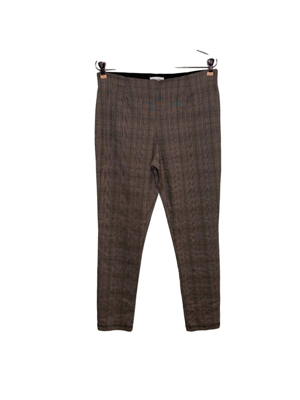 Calvin Klein Womens Plaid Slim Fit Pants Size 10 Brown & Black Stretch Comfortab